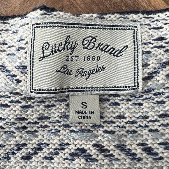 Lucky Brand Aztec Tweed Blazer Size Small Fringe Blue and Cream Knit - Picture 3 of 6